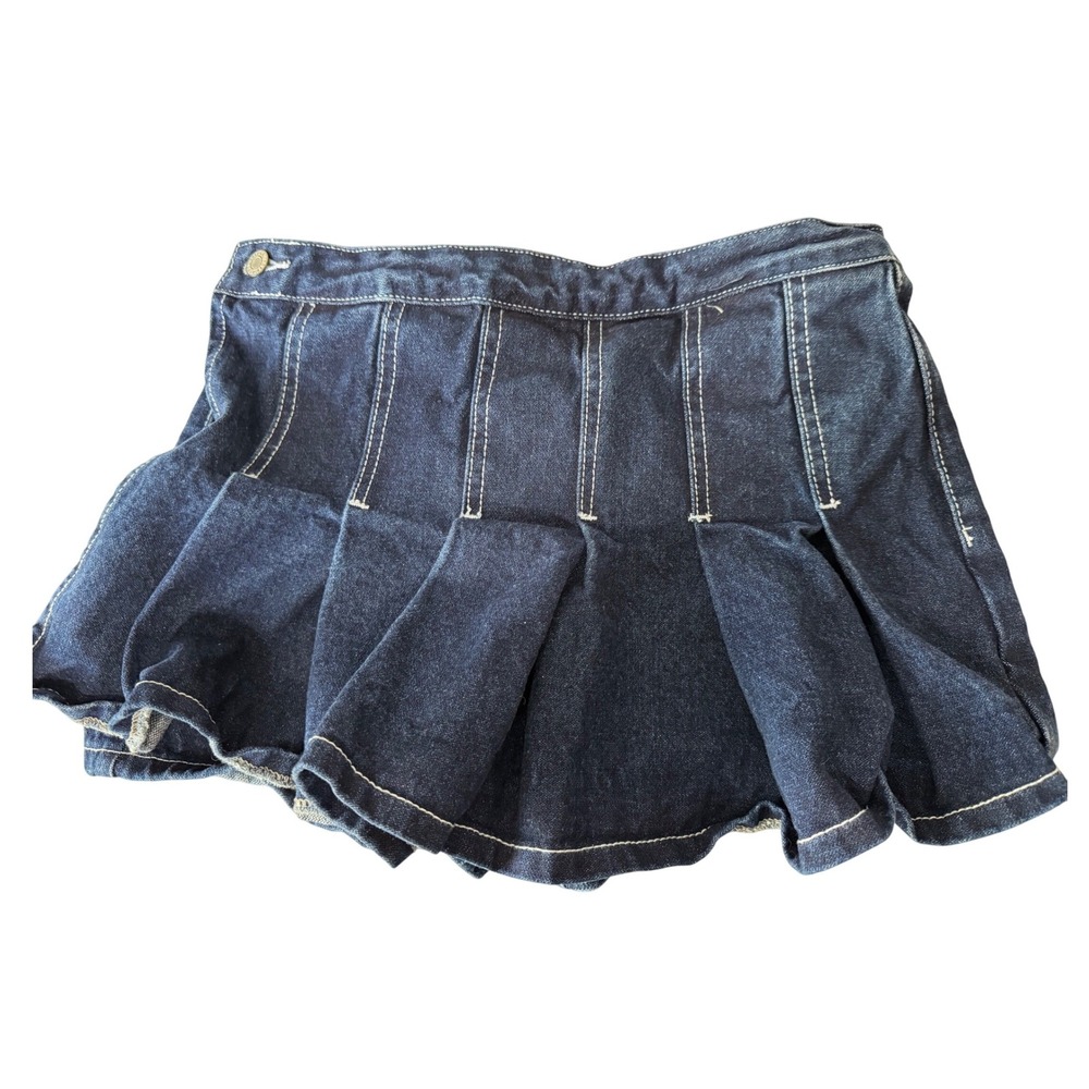 J.Galt Pleated Jean Skort Small Dark Blue Denim Cotton Y2K Micro Preppy Academia